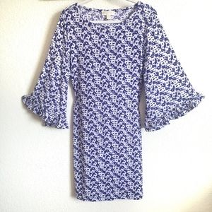 MICHAEL Michael Kors Lilac Carnation Floral Flare Sleeve Dress Large